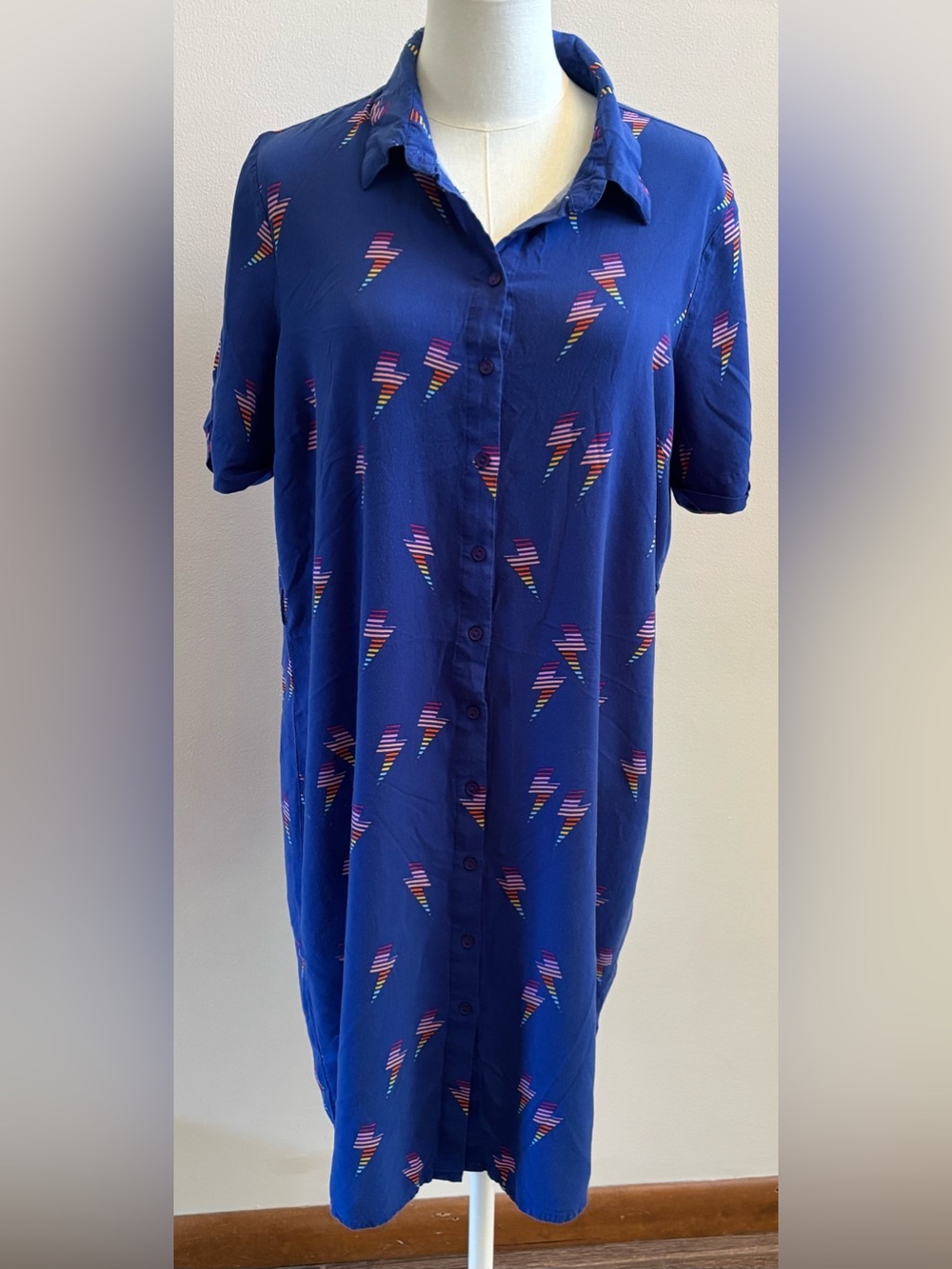 Sugarhill Brighton Lightning Bolt Shirt Dress Blue Womens 14